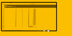 A spreadsheet with a downward mouse click